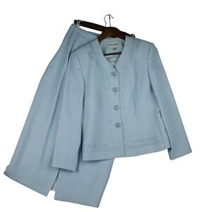 John Meyer Womens 10P 2-Pc Skirt Suit VTG 90s Light Blue Beaded Formal